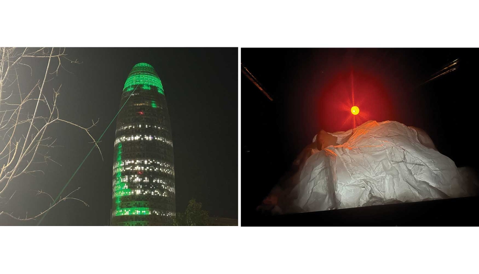 En Llum BCN 2026 se han reeditado varias piezas ic�nicas de estos 15 a�os del festival como �Laser faces� de Antoni Arola (izquierda) o �Serres� de...