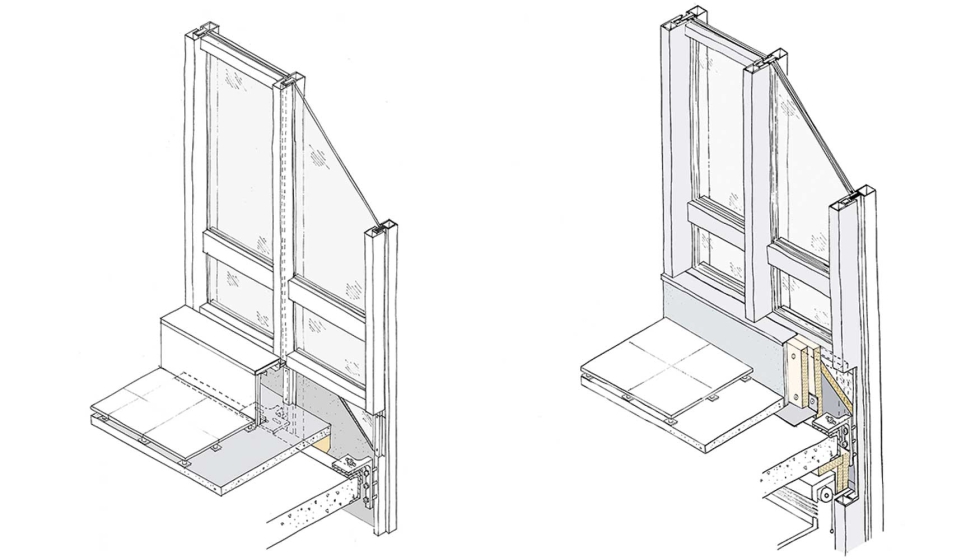Axonometr�as del estado original de la fachada(a la izquierda) y del estado reformado (a la derecha). Foto: ENAR