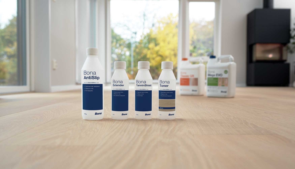 La gama Bona Additive+ permite ampliar las prestaciones de imprimaciones y acabados sin cambiar de producto base