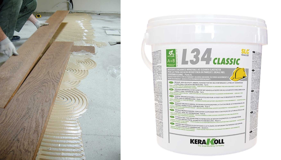 El adhesivo L34 garantiza una fijaci�n firme y duradera en parquet, madera, PVC, vinilo y moqueta