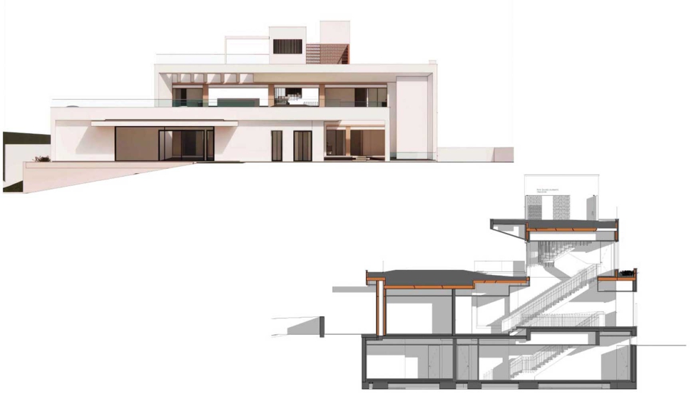 Alzado y secci�n de Villa Ayantam