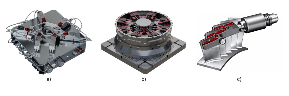 Figura 11. Utillajes para aplicaciones especiales. Foto: Innoclamp. a) Clicker. b) Innofloat. c) Blisker