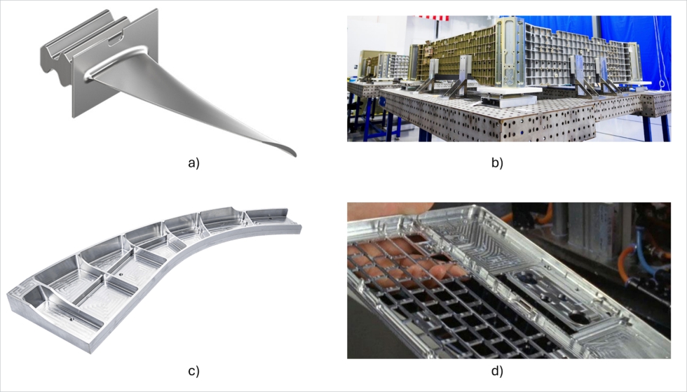 Figura 2. Ejemplos de componentes de pared delgada fabricados por mecanizado. a) �labe de turbina aeron�utica. Fuente: Tungaloy...