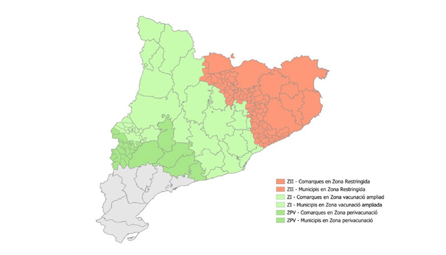 Zonas de vacunaci�n en Catalu�a por la dermatosis nodular contagiosa