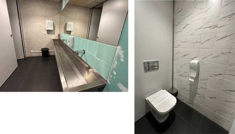 Detalle de los azulejos de los ba�os que se han dise�ado a partir de las piezas recuperadas...