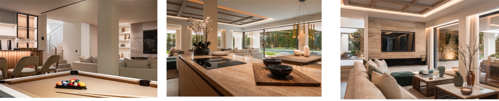 La selecci�n de materiales garantiza coherencia visual, mientras que la mesa y las luminarias act�an como puntos focales discretos pero definidos...