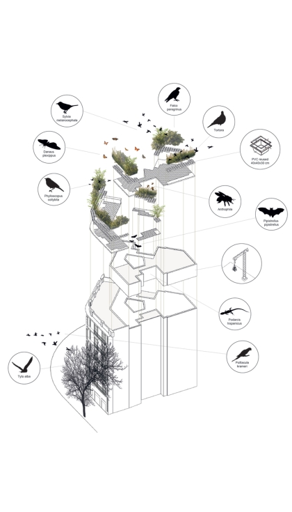Axonometr�a de un dise�o de cubierta verde por Verveine