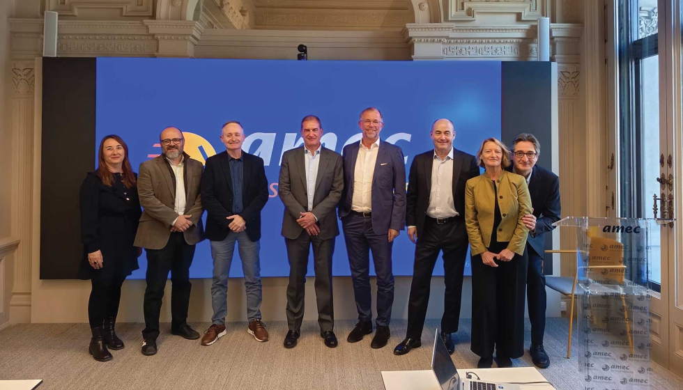 Representantes de Amec Envasgraf, Messe D�sseldorf, VDMA y Multivac durante la presentaci�n de Interpack celebrada en Barcelona...