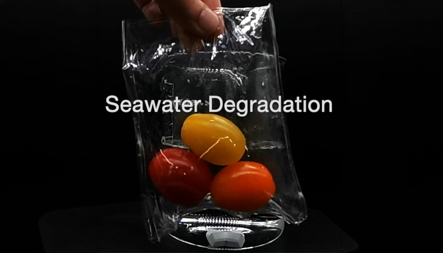 Bolsa de pl�stico biodegradable de origen vegetal utilizada para contener tomates...