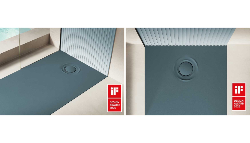  Plato de ducha inspirado en la imagen de una gota que entra en contacto con la superficie del agua, con cubierta circular y fabricado en Akron...