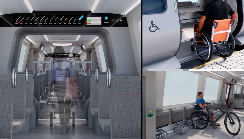 Os novos comboios s�o acess�veis, t�m design ic�nico e oferecem elevado conforto, com interior aberto e espa�o flex�vel