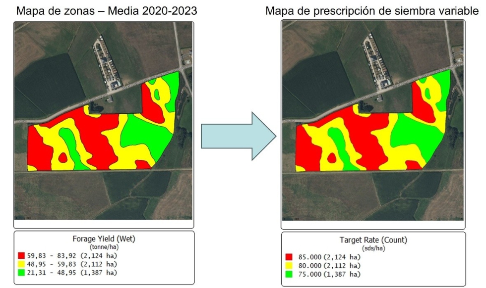 Figura 7. Elaboraci�n de un mapa de prescripci�n de siembra variable de ma�z forrajero a partir de mapa plurianual de rendimiento medio...