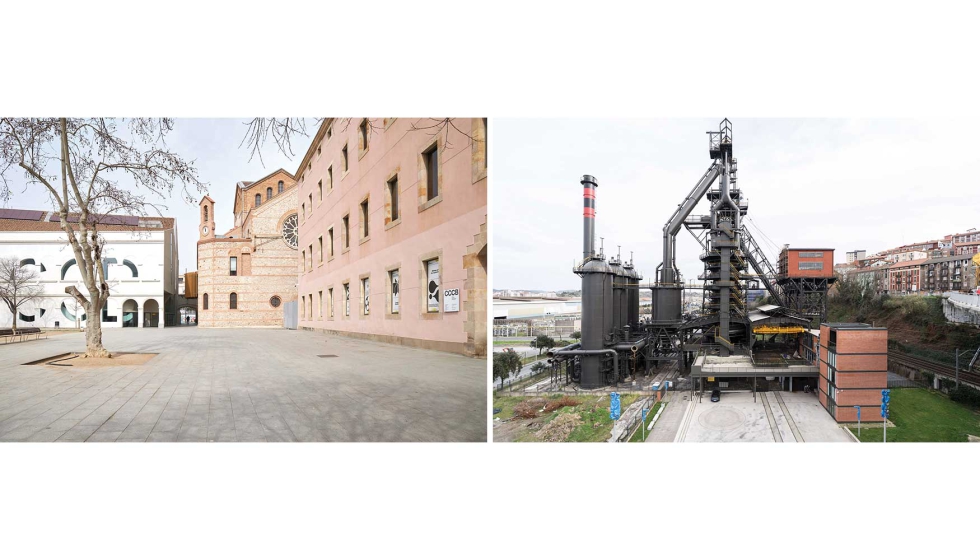 De izquierda a derecha: Plaza Joan Coromines de Barcelona y Labe Garaia Parkea de Sestao (Bizkaia)...