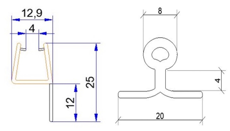 Dos ejemplos de perfiles de Exterplas: DD190 (izquierda) y C1386