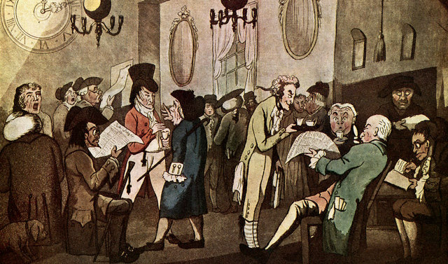 Figura 1: Recreaci�n de Cafeter�a Lloyd 1798 (Fuente: William Holland � Image by � Bettmann/CORBIS)