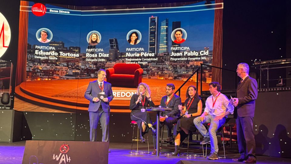 Mesa redonda sobre as Bolsas S�neca, composta por Sergio Garc�a, diretor de Tesouraria e Financiamento, Santiago Vaquero...