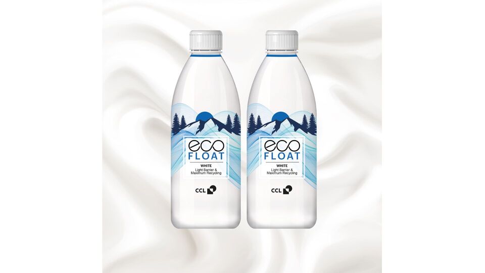 A op��o EcoFloat White permite aos engarrafadores substituir embalagens opacas em HDPE ou PET por garrafas transparentes em PET. Imagem: CCL Label...