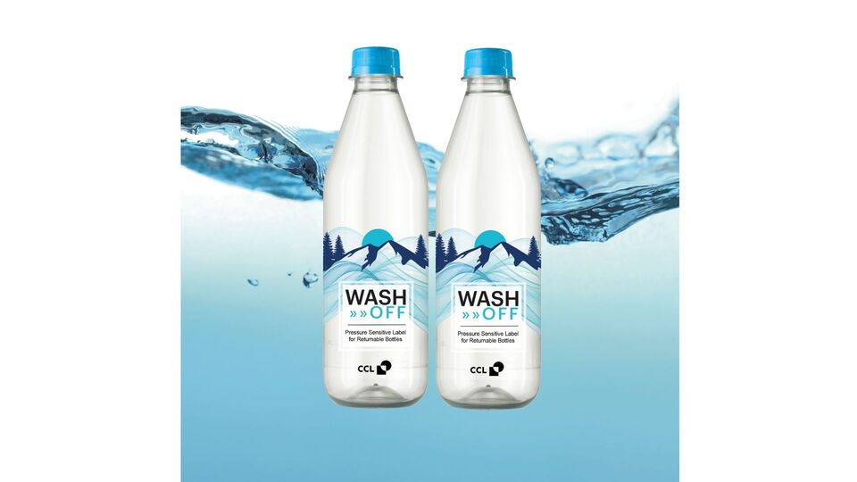 Os r�tulos WashOff podem ser removidos de garrafas reutiliz�veis sem deixar quaisquer res�duos. Imagem: CCL Label