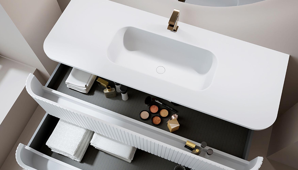 Detalle de los espacios de almacenamiento de Colossus que cuenta con distintos acabados para adaptarse a cualquier proyecto interior...