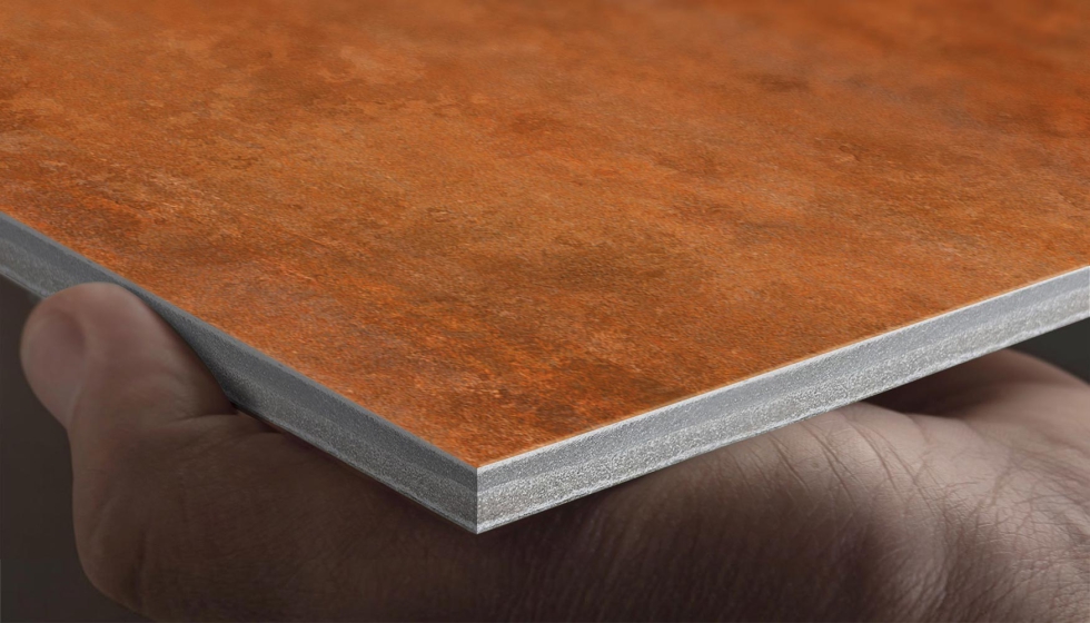 Detalle del panel de fibrocemento en acabado metal oxidado