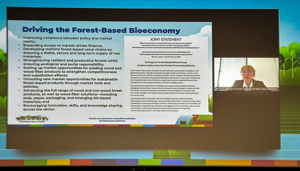 Silvia Melegari, secretaria general de CEI-Bois y EOS, durante su intervenci�n en el evento de la FAO