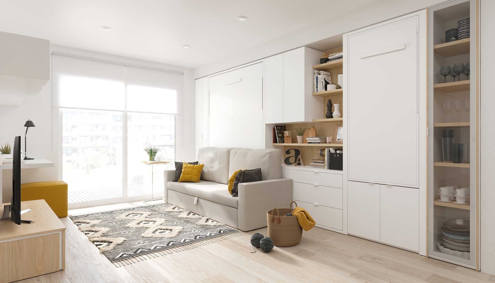 Las propuestas de la firma se basan en un sistema modular que permite recrear distintos ambientes dentro de un mismo apartamento...