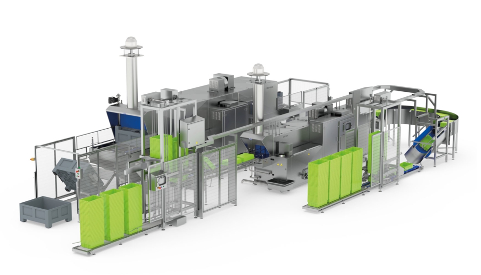 Instalaci�n de lavado autom�tico de Dinox para el sector pesquero, compuesta por equipos para palots y palets (modelo PA) y para cajas (modelo E)...