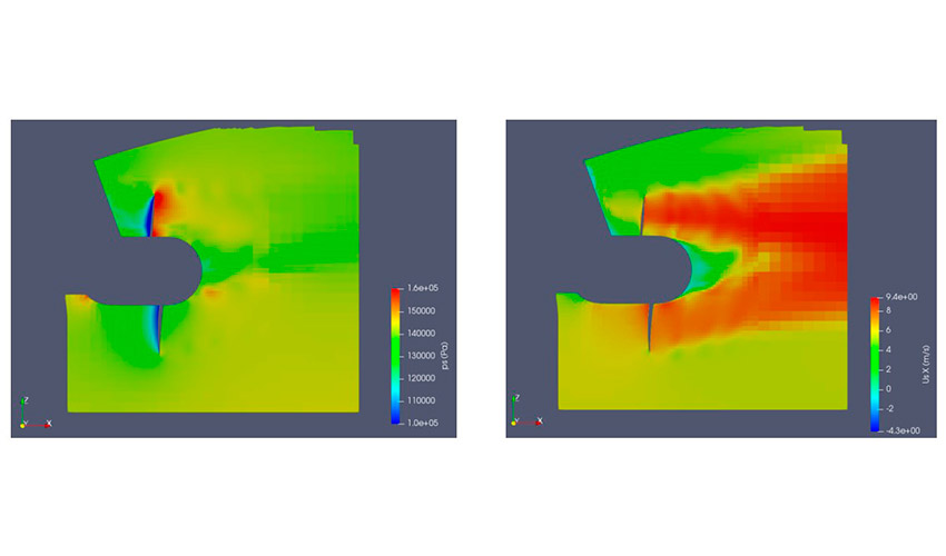 Figura 1: Modelo de alta fidelidad � velocidad del fluido alrededor de las h�lices..