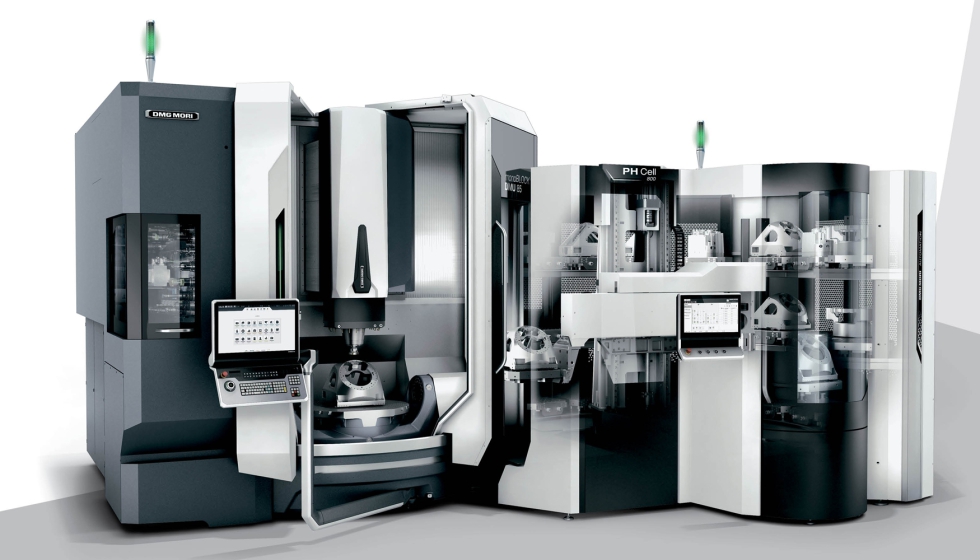 Las soluciones de automatizaci�n de DMG MORI, como la PH Cell 800, que se muestra aqu� en una DMU 85 monoBLOCK...