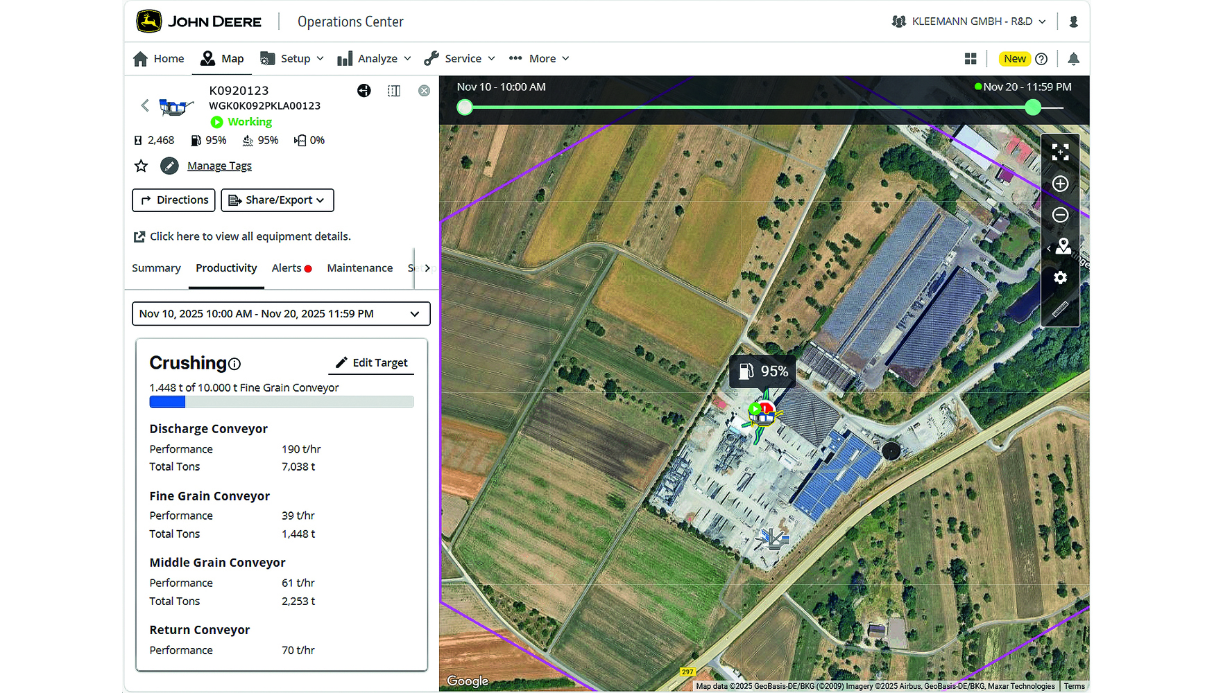 Vista general �ptima de los datos de rendimiento de las distintas b�sculas de cinta y del progreso de la obra gracias a WPT Crushing...