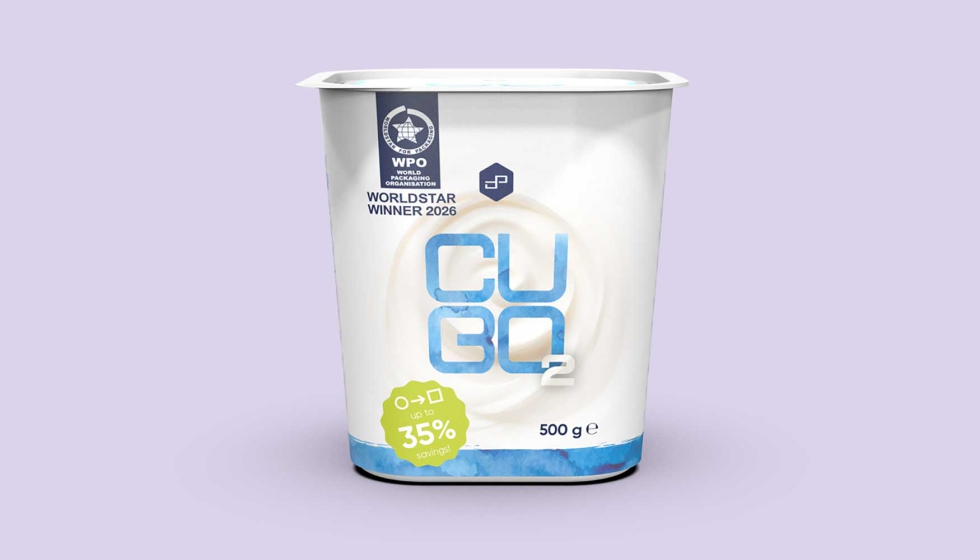 Envase CUBO, con geometr�a cuadrada optimizada para mejorar la eficiencia en transporte y almacenamiento