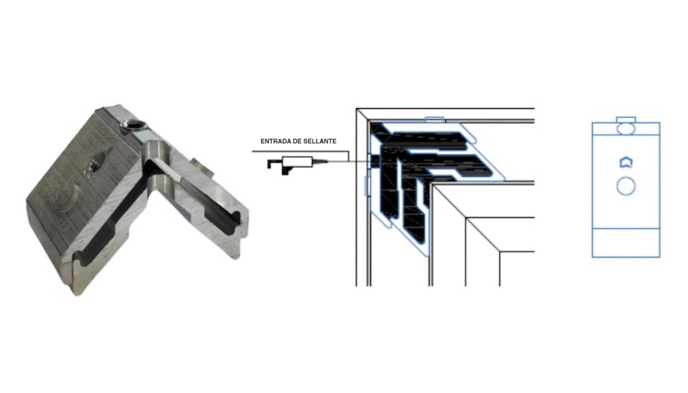 Esquema de entrada del sellante en escuadras Anudal con bicomponente