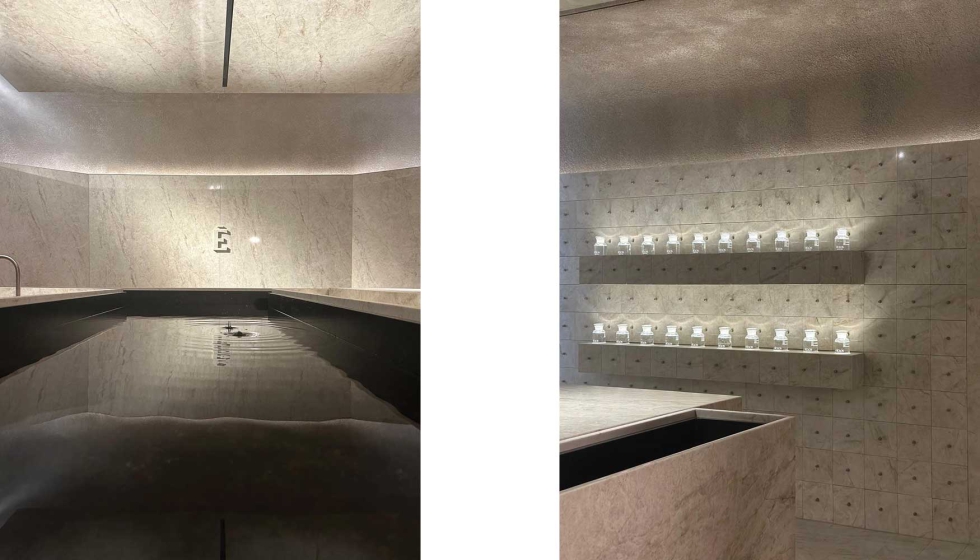 El agua se convierte en hilo conductor de este espacio que pone en valor el nuevo sistema �clos de Cosentino. Fotos: Nacho Uribesalazar...