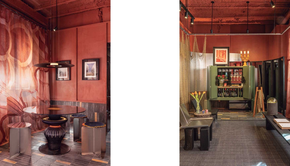 La suite dormitorio del proyecto se construye a trav�s de una piel cer�mica que asciende del suelo al z�calo...