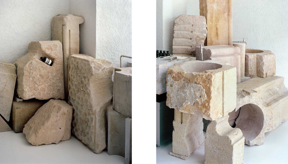 Detalles de la disposici�n de los bloques de piedra mediante el proceso de �anastilosis�. Fotos: Maxime Delvaux. Cortes�a: Aesop...