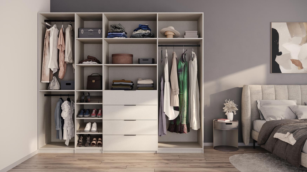 Cada m�dulo admite distintas opciones de personalizaci�n mediante estantes, barras de colgar, cajones y baldas zapateras...