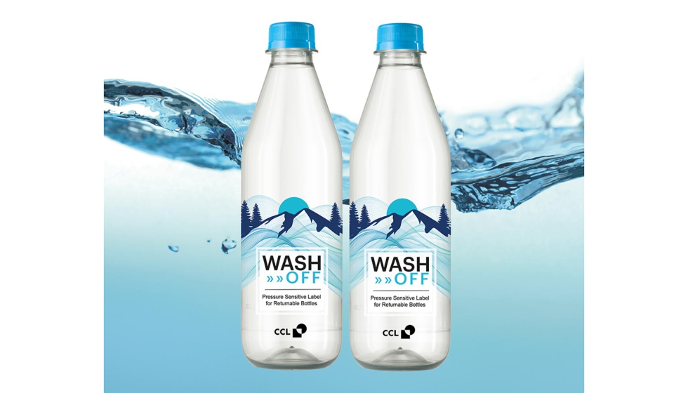 Las etiquetas WashOff pueden retirarse de las botellas reutilizables sin dejar residuos. Imagen: CCL Label