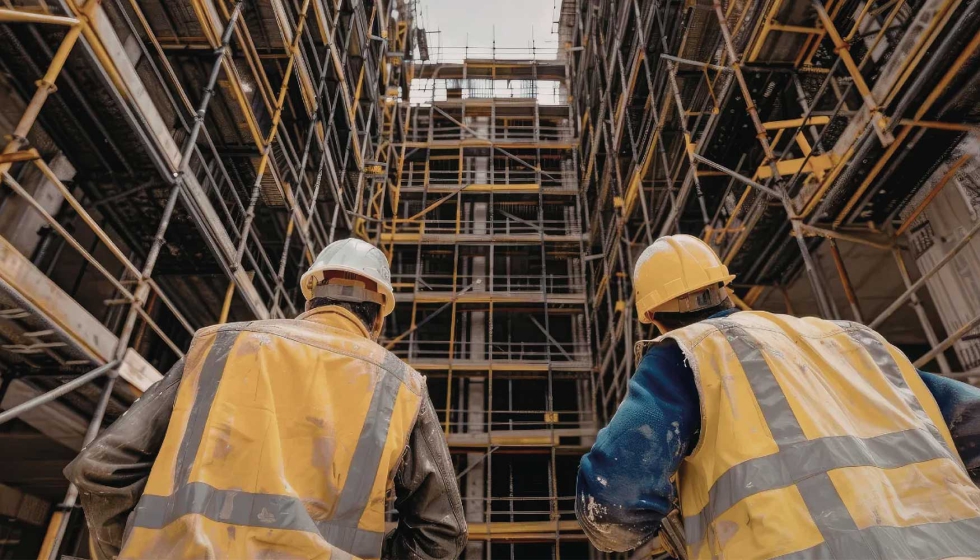 T�cnicos de prevenci�n supervisando la seguridad laboral en un proyecto industrial de gran envergadura