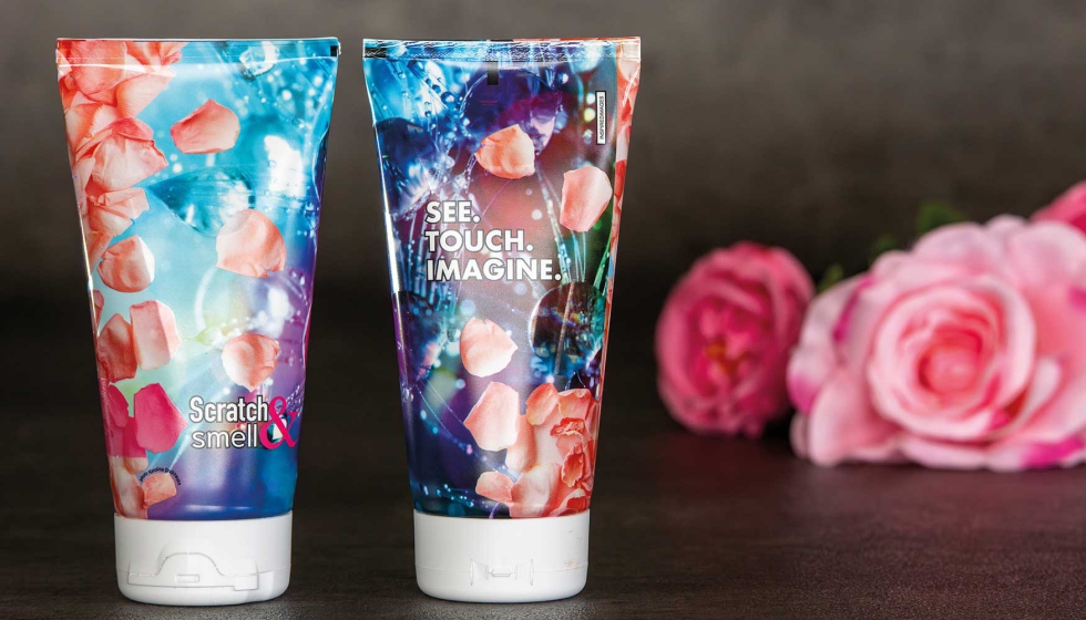 El tubo laminado de pl�stico de un fabricante italiano incorpora un barniz con microc�psulas perfumadas que liberan fragancia de rosa al frotarse...