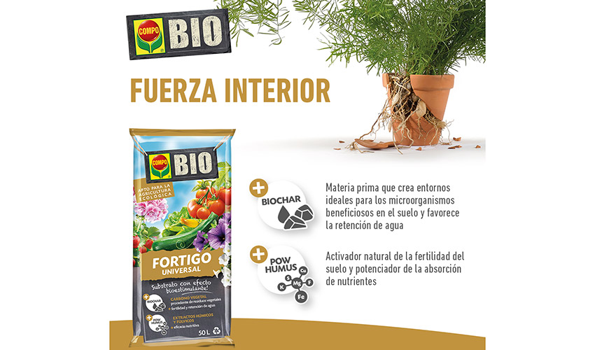 El nuevo COMPO BIO Fortigo Substrato Universal incorpora componentes naturales con efecto bioestimulante y es apto para agricultura ecol�gica...