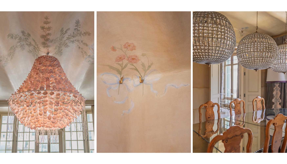 El proyecto de interiorismo incorpora l�mparas, motivos florales y piezas artesanales integradas en la restauraci�n de la vivienda...
