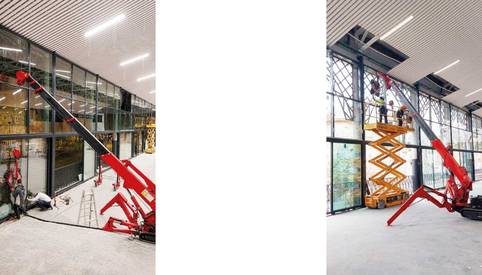 Spain Crane ha aportado sus equipos de mini gr�a y ventosa de vac�o para instalar los vidrios de gran formato en un edificio multiusos de Almer�a...