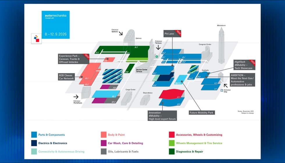 Mapa de Automechanika Frankfurt 2026. Fuente: Messe Frankfurt