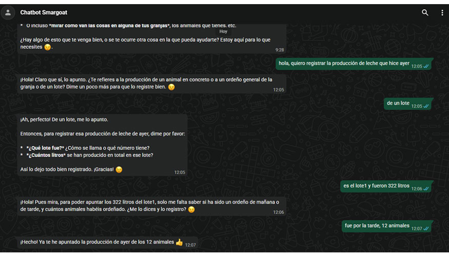 Figura 3. Ejemplo de interacci�n con el asistente virtual conectado a la aplicaci�n digital