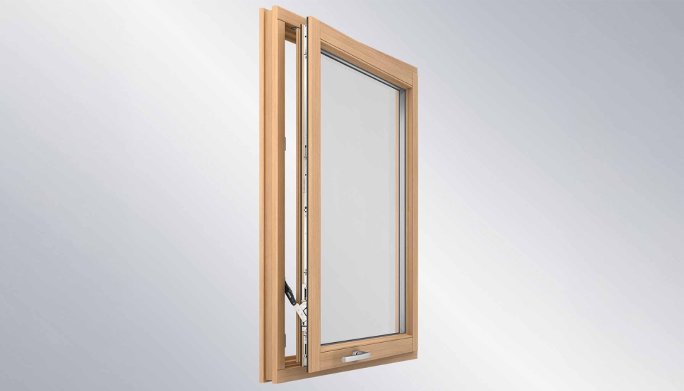Ventana de ventilaci�n de confort en versi�n practicable basada en el lado de bisagra oculto Roto NX | C para sistemas de perfil de madera con eje de...