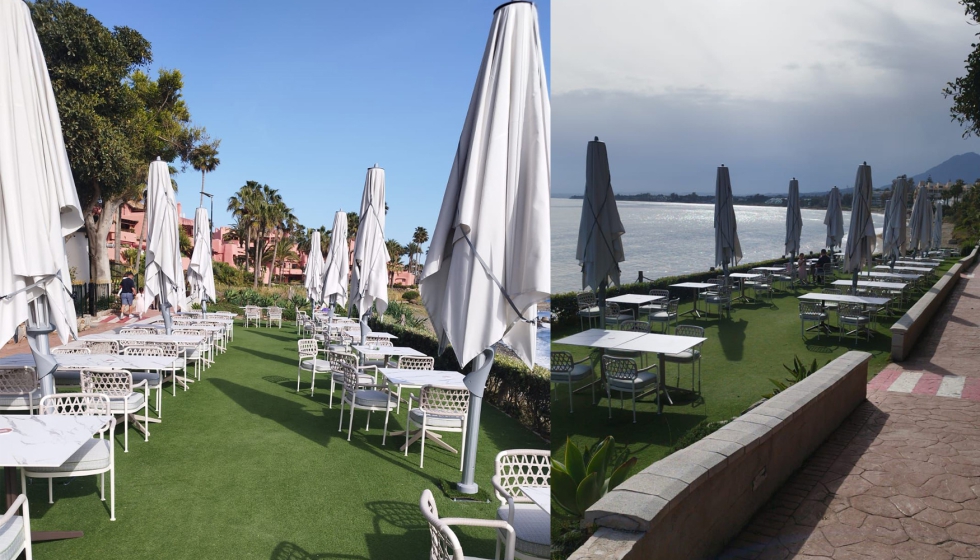 Los parasoles de Glatz en la terraza exterior y en las zonas de piscina no buscaban solo cubrir espacios, sino crear ambientes...
