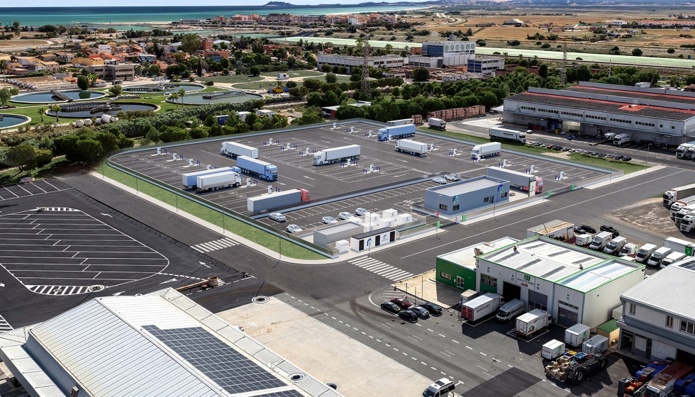 Recreaci�n renderizada del futuro centro de recarga para veh�culos pesados el�ctricos que Prologis y PragmaCharge desarrollan en Mercaval�ncia...