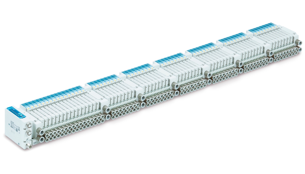 Bloque compatible con 64 estaciones, electrov�lvulas de 5 v�as, serie JSY1000-3000-L de SMC