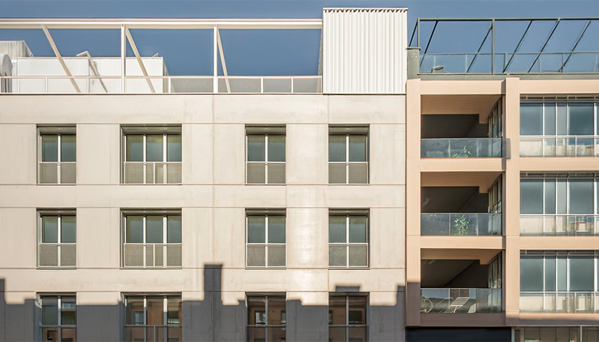 Edificio de viviendas en altura construido con el modelo industrializado con prefabricados de hormig�n. Foto: Hormipresa...