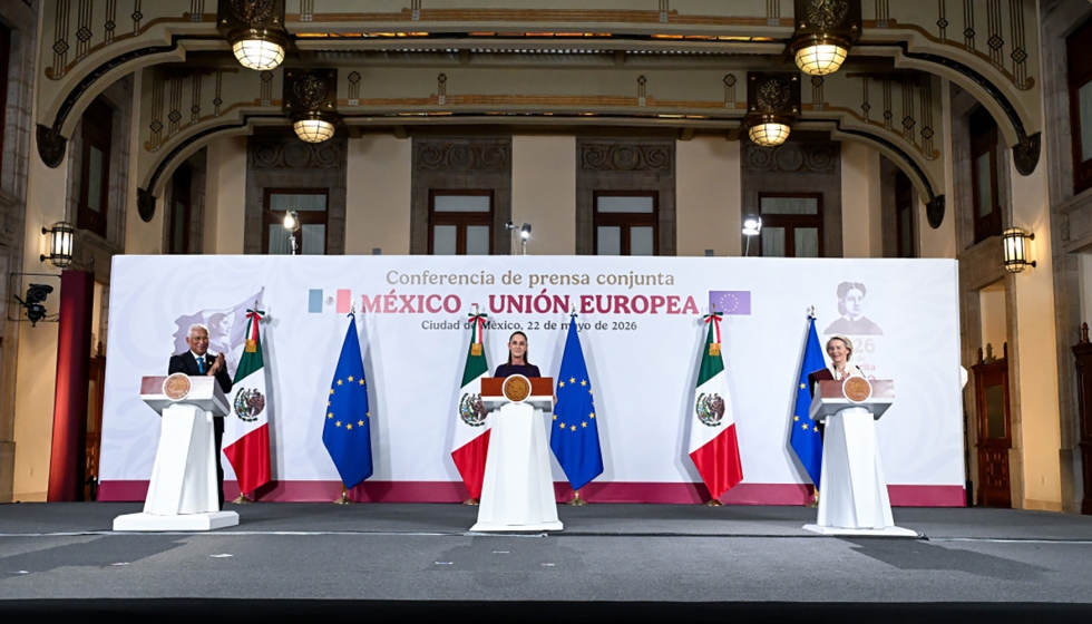 Ant�nio Costa, presidente do Conselho Europeu; Claudia Sheinbaum, presidente do M�xico; e Ursula von der Leyen, presidente da Comiss�o Europeia...